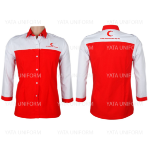 Red and White Long-Sleeve Button-Up Shirt